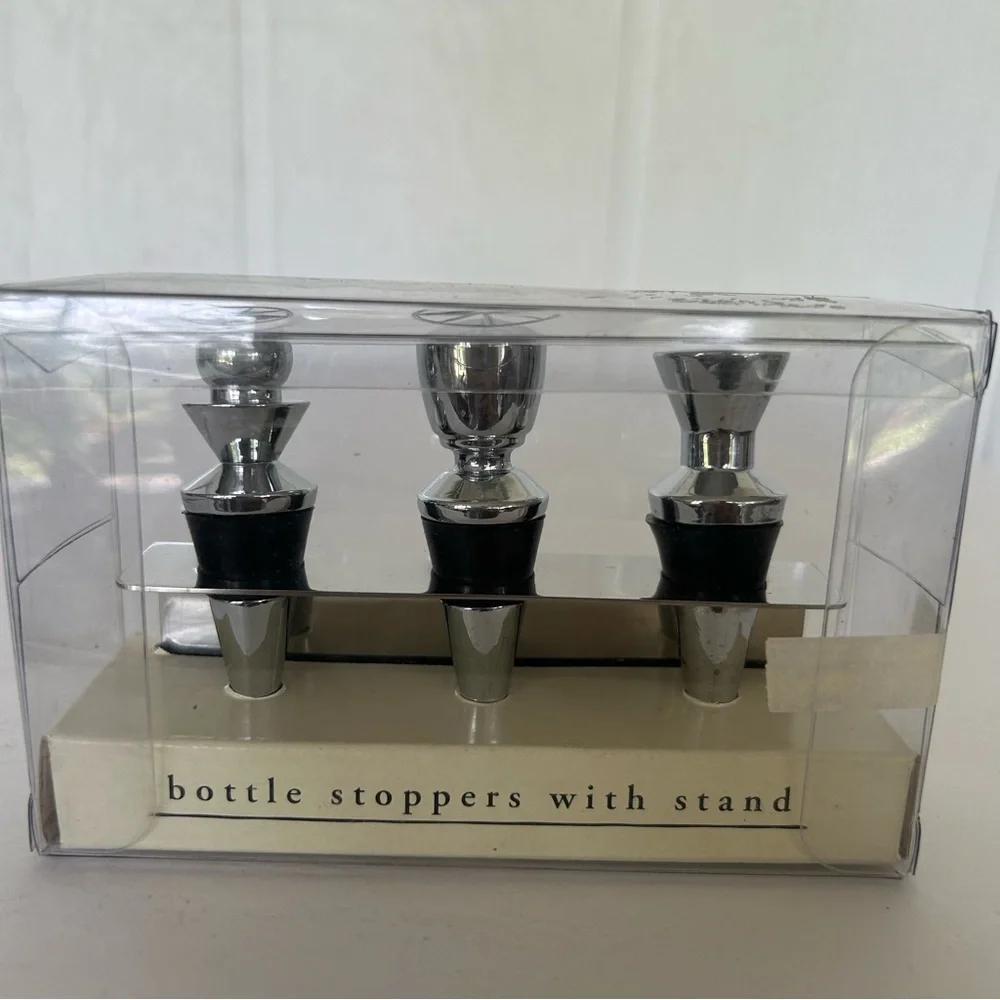 PIER 1 STAINLESS STEEL BOTTLE STOPPERS SET OF THREE NWT